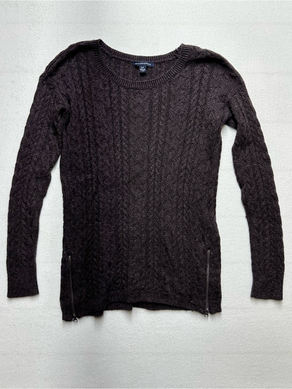 American Eagle Deep Purple Cable Knit Sweater Side Zips P2P 20 Women’s Small